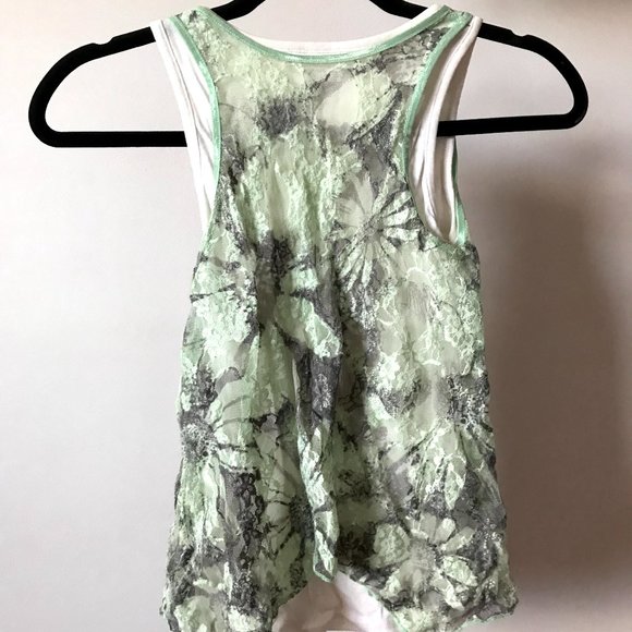 Justice Pastel Green Lace Flower Detail Tank With Plain White Tank Attached - Picture 2 of 2